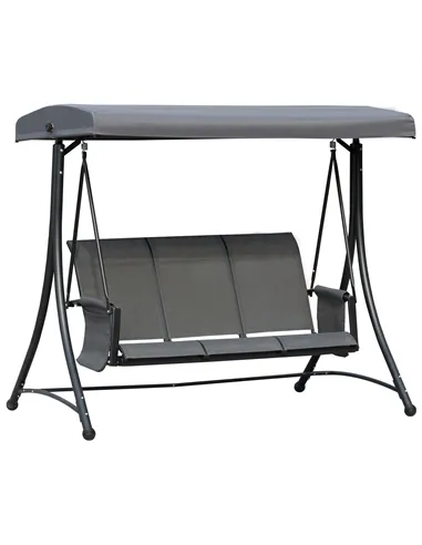 Outsunny 3 Person Outdoor Patio Porch Swing Chair with High Back Design, Side Pouches and Adjustable Canopy, Charcoal Grey