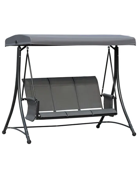 Outsunny 3 Person Outdoor Patio Porch Swing Chair with High Back Design, Side Pouches and Adjustable Canopy, Charcoal Grey