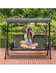 Outsunny 3 Person Outdoor Patio Porch Swing Chair with High Back Design, Side Pouches and Adjustable Canopy, Charcoal Grey 2