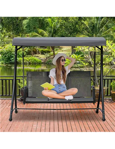 Outsunny 3 Person Outdoor Patio Porch Swing Chair with High Back Design, Side Pouches and Adjustable Canopy, Charcoal Grey