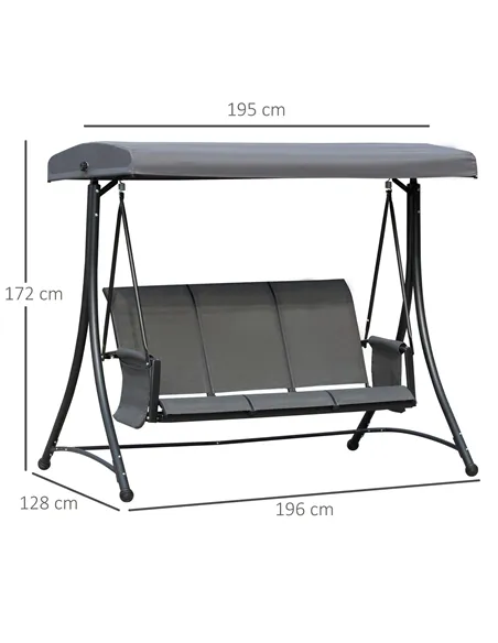 Outsunny 3 Person Outdoor Patio Porch Swing Chair with High Back Design, Side Pouches and Adjustable Canopy, Charcoal Grey