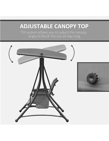 Outsunny 3 Person Outdoor Patio Porch Swing Chair with High Back Design, Side Pouches and Adjustable Canopy, Charcoal Grey