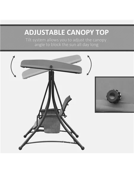 Outsunny 3 Person Outdoor Patio Porch Swing Chair with High Back Design, Side Pouches and Adjustable Canopy, Charcoal Grey