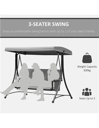Outsunny 3 Person Outdoor Patio Porch Swing Chair with High Back Design, Side Pouches and Adjustable Canopy, Charcoal Grey