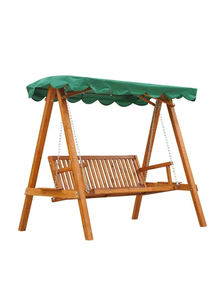 Outsunny 3-Seater Pinewood Swing Chair-Green