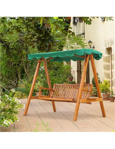 Outsunny 3-Seater Pinewood Swing Chair-Green