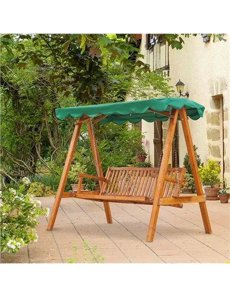 Outsunny 3-Seater Pinewood Swing Chair-Green