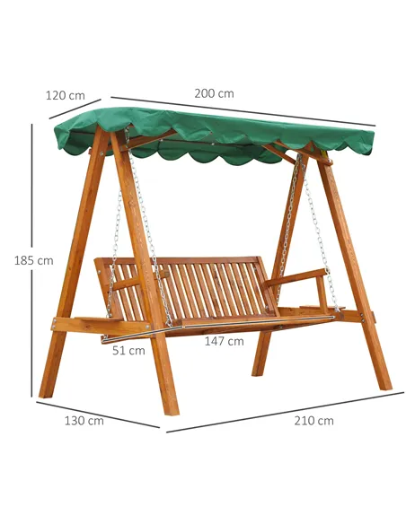 Outsunny 3-Seater Pinewood Swing Chair-Green