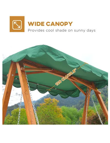 Outsunny 3-Seater Pinewood Swing Chair-Green