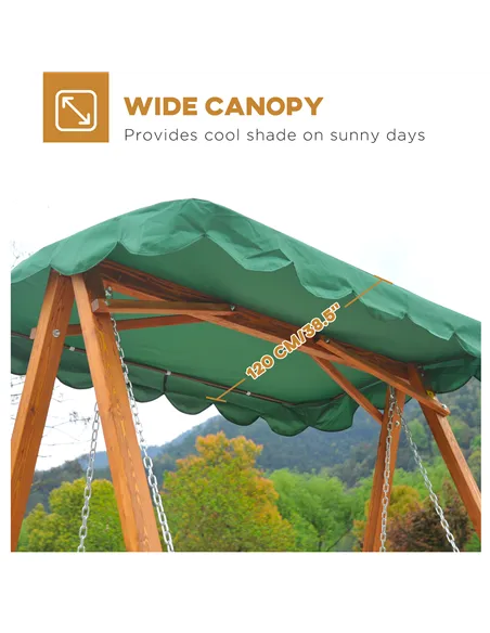 Outsunny 3-Seater Pinewood Swing Chair-Green