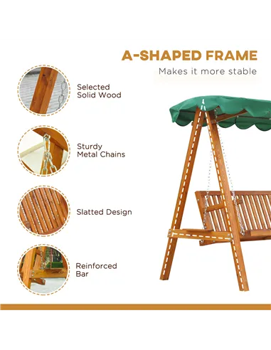 Outsunny 3-Seater Pinewood Swing Chair-Green