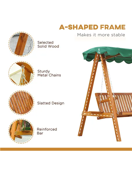Outsunny 3-Seater Pinewood Swing Chair-Green