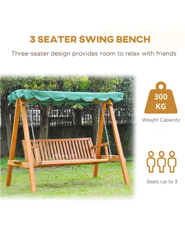 Outsunny 3-Seater Pinewood Swing Chair-Green