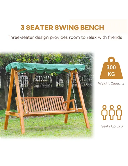 Outsunny 3-Seater Pinewood Swing Chair-Green