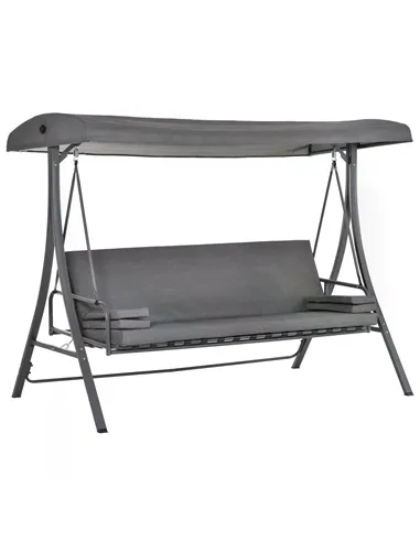 Outsunny 2-in-1 Patio 3 Seater Swing Chair Hammock w/ Cushion Adjustable Canopy Garden