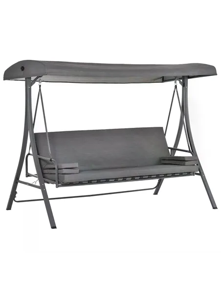 Outsunny 2-in-1 Patio 3 Seater Swing Chair Hammock w/ Cushion Adjustable Canopy Garden