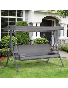 Outsunny 2-in-1 Patio 3 Seater Swing Chair Hammock w/ Cushion Adjustable Canopy Garden 2