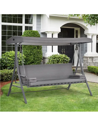 Outsunny 2-in-1 Patio 3 Seater Swing Chair Hammock w/ Cushion Adjustable Canopy Garden