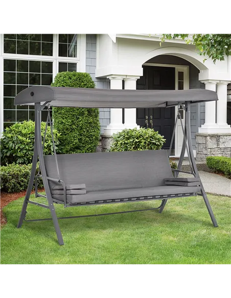 Outsunny 2-in-1 Patio 3 Seater Swing Chair Hammock w/ Cushion Adjustable Canopy Garden
