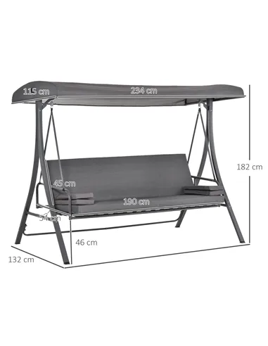 Outsunny 2-in-1 Patio 3 Seater Swing Chair Hammock w/ Cushion Adjustable Canopy Garden