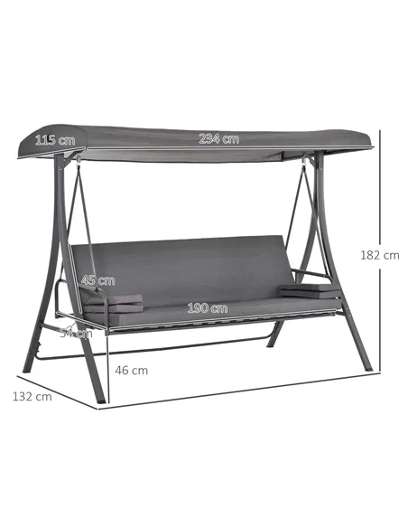 Outsunny 2-in-1 Patio 3 Seater Swing Chair Hammock w/ Cushion Adjustable Canopy Garden