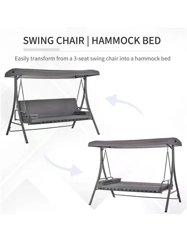 Outsunny 2-in-1 Patio 3 Seater Swing Chair Hammock w/ Cushion Adjustable Canopy Garden