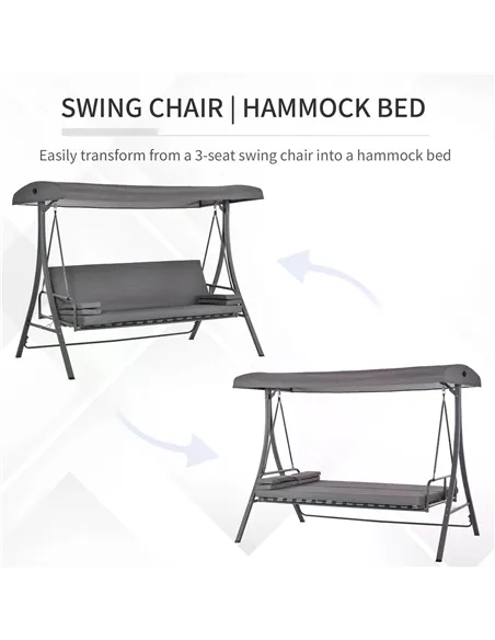 Outsunny 2-in-1 Patio 3 Seater Swing Chair Hammock w/ Cushion Adjustable Canopy Garden