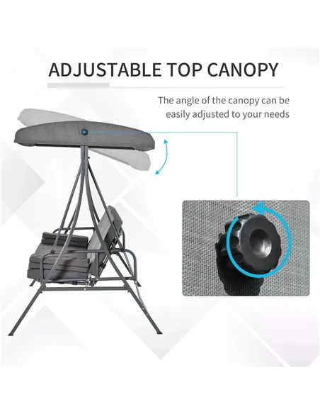 Outsunny 2-in-1 Patio 3 Seater Swing Chair Hammock w/ Cushion Adjustable Canopy Garden