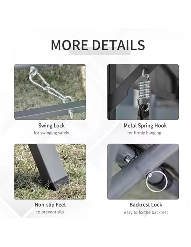 Outsunny 2-in-1 Patio 3 Seater Swing Chair Hammock w/ Cushion Adjustable Canopy Garden