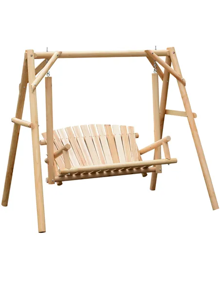 Outsunny Outdoor 2 Seater Swing Chair Larch Wood Garden Swing Seat Porch Hammock Bench Lounger