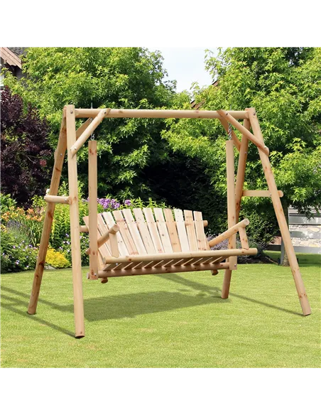 Outsunny Outdoor 2 Seater Swing Chair Larch Wood Garden Swing Seat Porch Hammock Bench Lounger