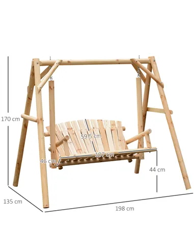Outsunny Outdoor 2 Seater Swing Chair Larch Wood Garden Swing Seat Porch Hammock Bench Lounger
