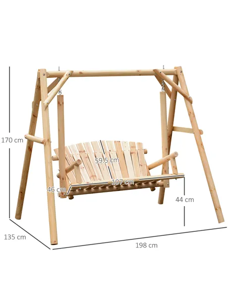 Outsunny Outdoor 2 Seater Swing Chair Larch Wood Garden Swing Seat Porch Hammock Bench Lounger