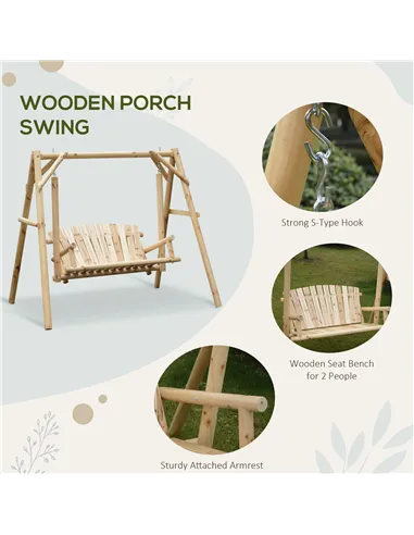 Outsunny Outdoor 2 Seater Swing Chair Larch Wood Garden Swing Seat Porch Hammock Bench Lounger