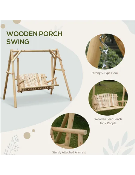 Outsunny Outdoor 2 Seater Swing Chair Larch Wood Garden Swing Seat Porch Hammock Bench Lounger