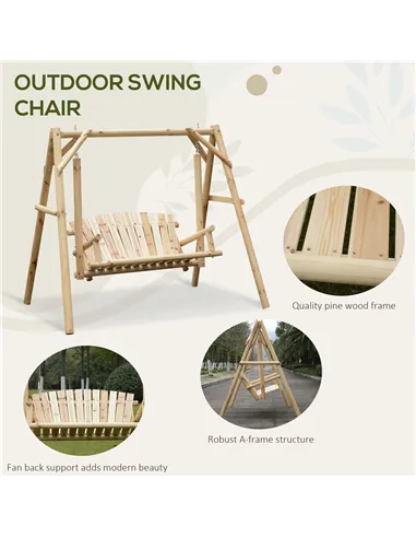 Outsunny Outdoor 2 Seater Swing Chair Larch Wood Garden Swing Seat Porch Hammock Bench Lounger
