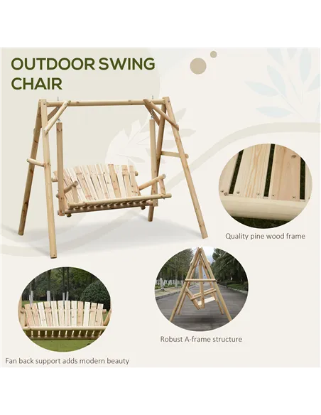 Outsunny Outdoor 2 Seater Swing Chair Larch Wood Garden Swing Seat Porch Hammock Bench Lounger