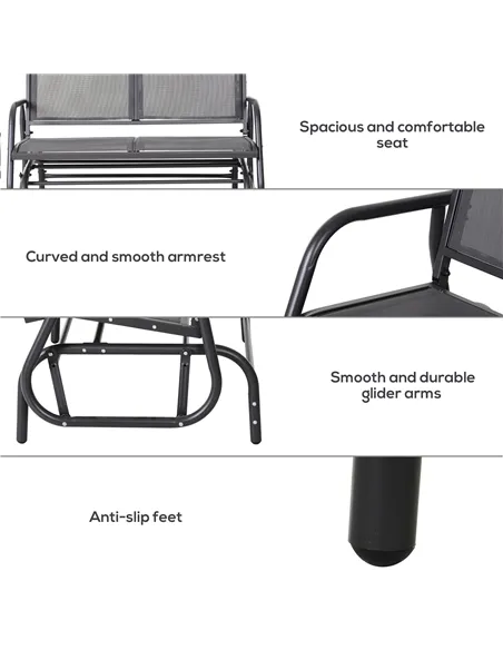 Outsunny 2-Person Outdoor Glider Bench Patio Double Swing Gliding Chair Loveseat w/Power Coated Steel Frame for Garden Patio Por