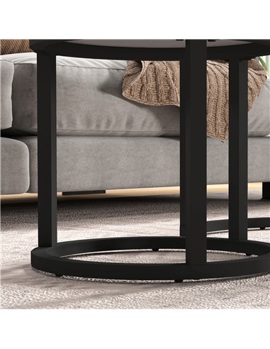 HOMCOM Glass Coffee Table Set of 2, Round Nest of Tables with Marble-Effect Tempered Glass Tabletop and Steel Frame, Modern Side