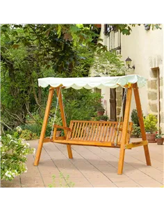 Outsunny 3 Seater Garden Swing Seat with Canopy, Wooden Swing Chair, Outdoor Hammock Bench for Balcony Patio Porch, Cream White 2