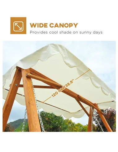 Outsunny 3 Seater Garden Swing Seat with Canopy, Wooden Swing Chair, Outdoor Hammock Bench for Balcony Patio Porch, Cream White