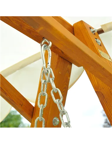 Outsunny 3 Seater Garden Swing Seat with Canopy, Wooden Swing Chair, Outdoor Hammock Bench for Balcony Patio Porch, Cream White