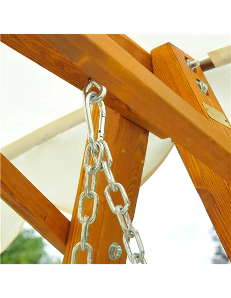 Outsunny 3 Seater Garden Swing Seat with Canopy, Wooden Swing Chair, Outdoor Hammock Bench for Balcony Patio Porch, Cream White