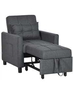 HOMCOM Linen-Look Single Chair Bed - Grey