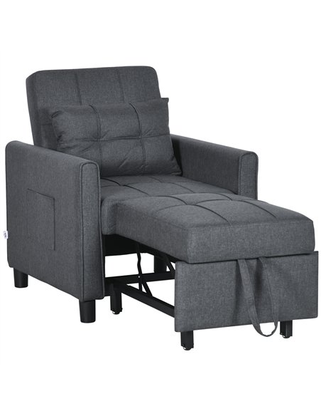 HOMCOM Linen-Look Single Chair Bed - Grey