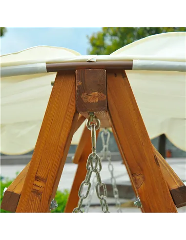 Outsunny 3 Seater Garden Swing Seat with Canopy, Wooden Swing Chair, Outdoor Hammock Bench for Balcony Patio Porch, Cream White