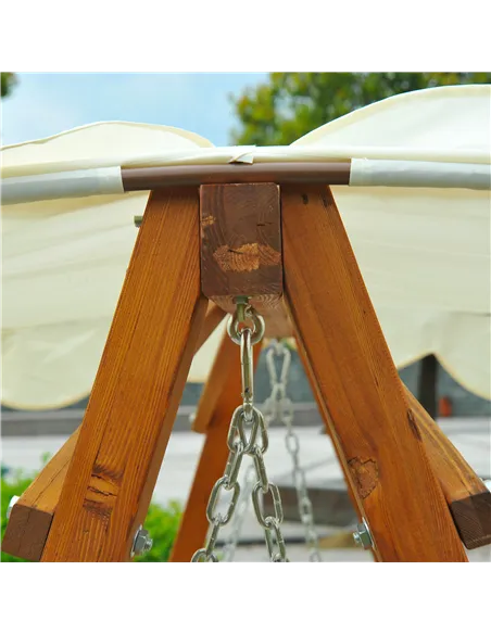 Outsunny 3 Seater Garden Swing Seat with Canopy, Wooden Swing Chair, Outdoor Hammock Bench for Balcony Patio Porch, Cream White