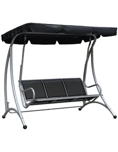 Outsunny Three Person Steel Outdoor Porch Swing Chair Bench with Canopy Cover - Black