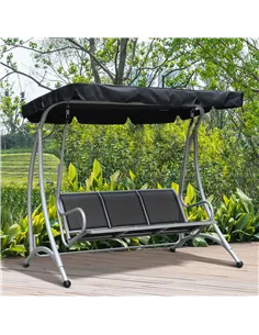 Outsunny Three Person Steel Outdoor Porch Swing Chair Bench with Canopy Cover - Black 2