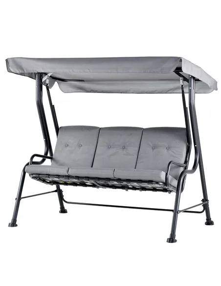 Outsunny Outdoor 3-person Metal Porch Swing Chair Bench, Grey
